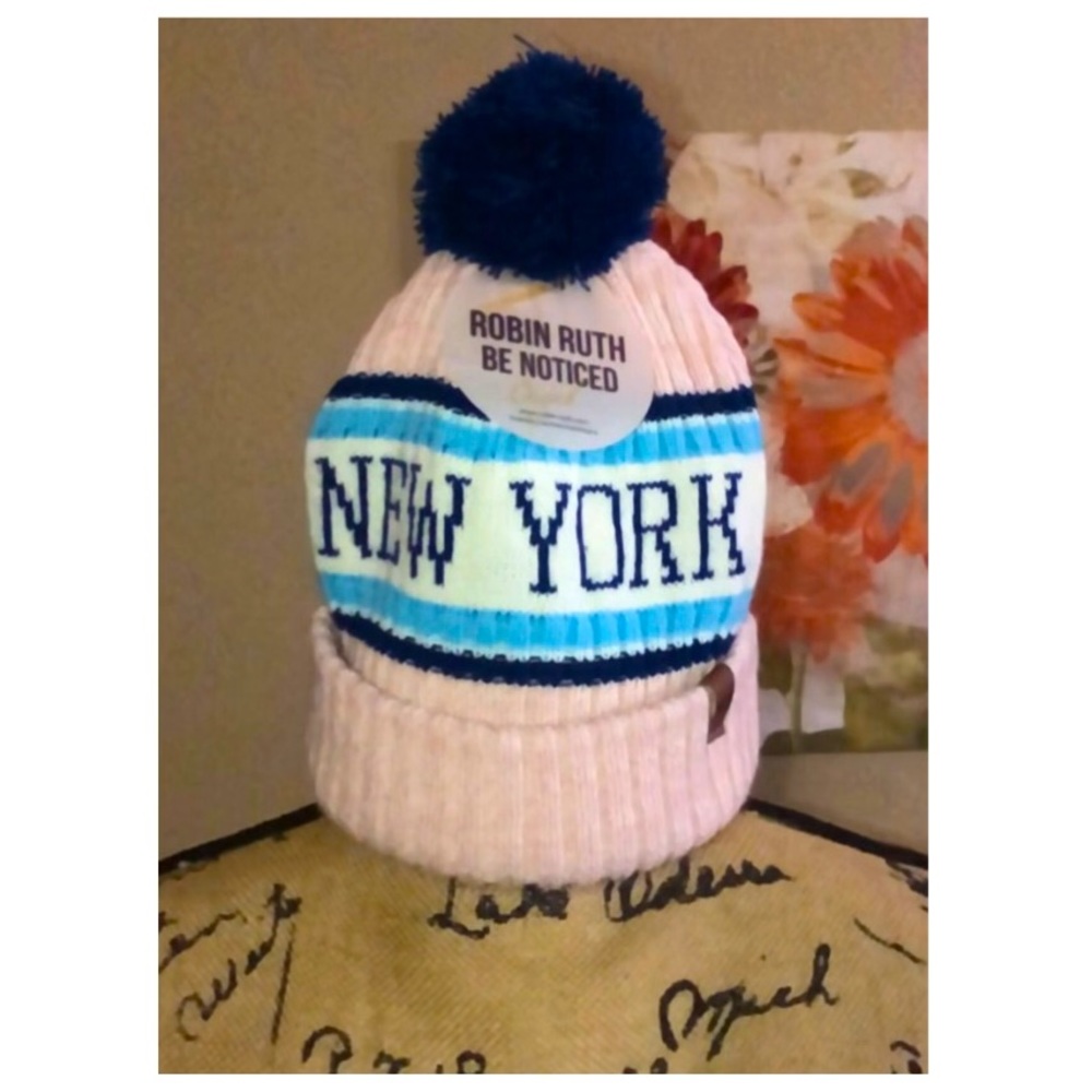 New Robin Ruth New York Pink Beanie Cap Winter Pom Knit Hat